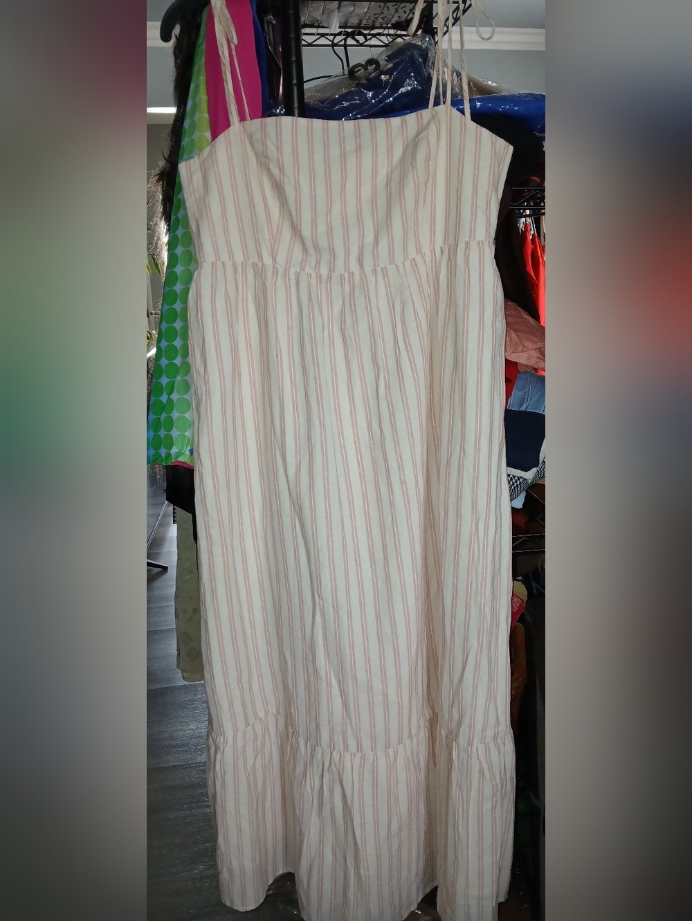 Striped Sleeveless Mixi Dress in Cream and Light Pink